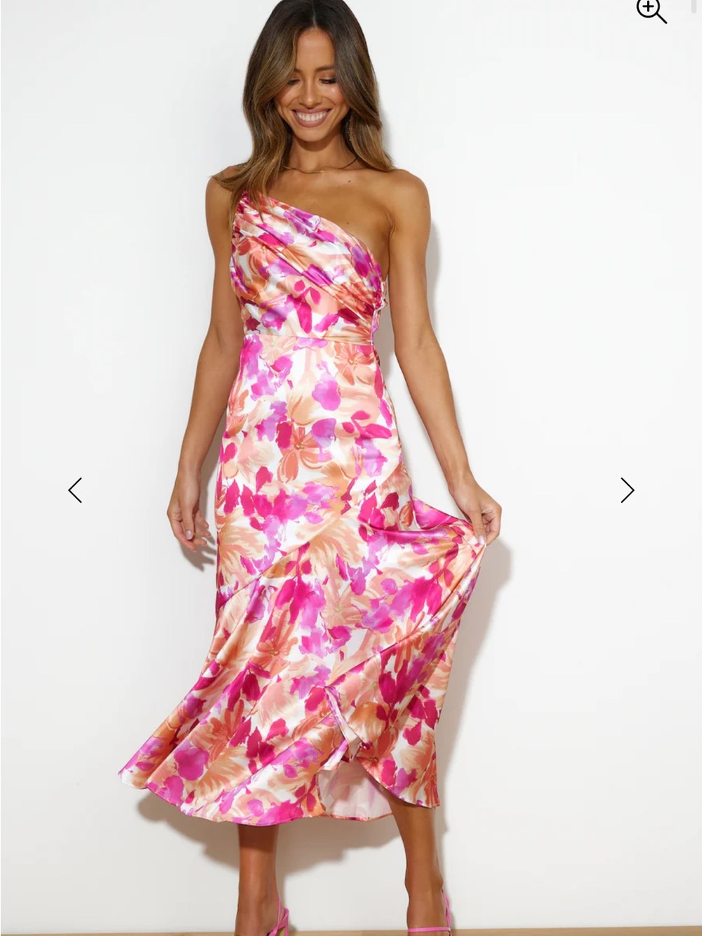 Hello Molly One-Shoulder Floral Dress in Pink & Peach